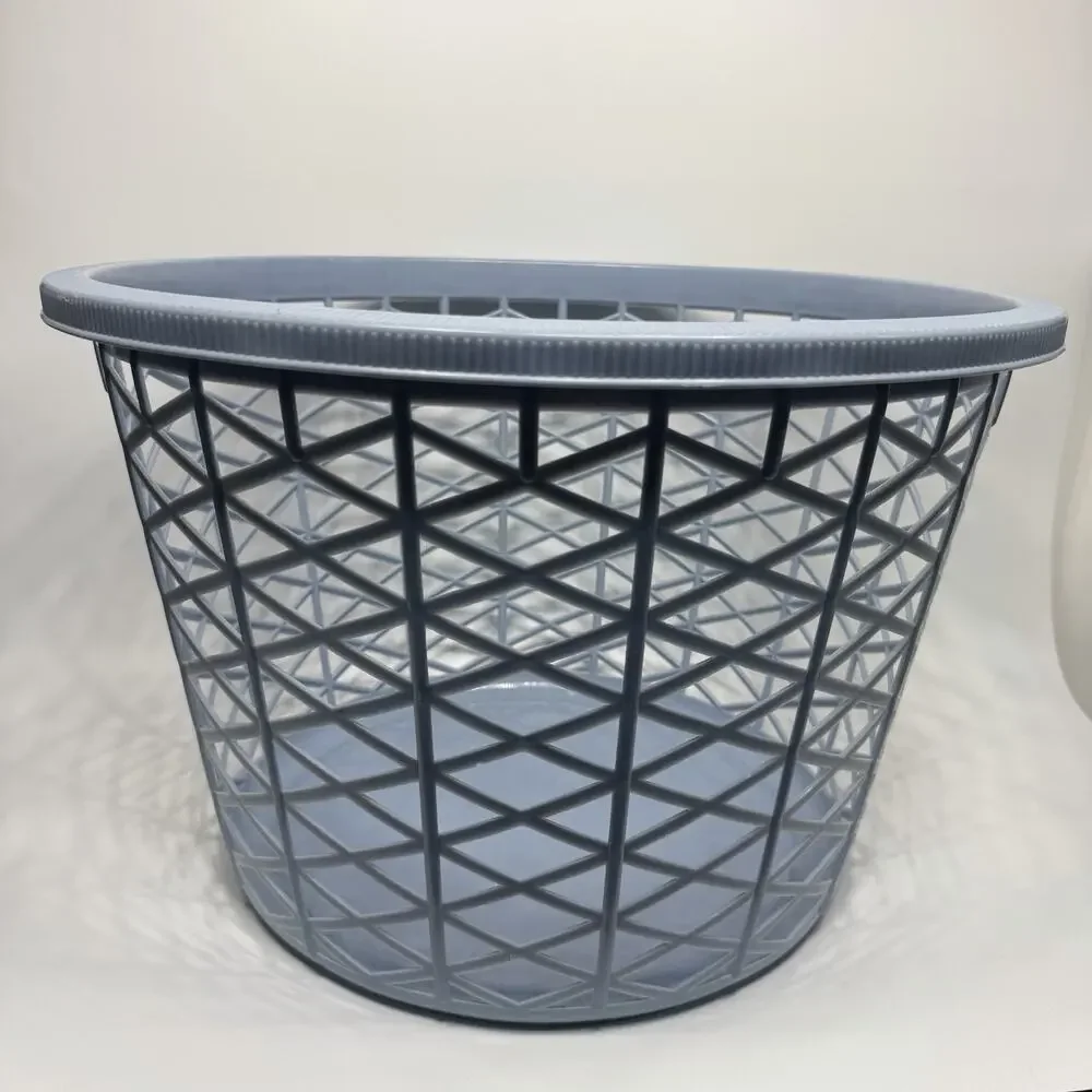 Vintage Blue Plastic Round Laundry Basket 18in USA Action Ind Inc Diamond